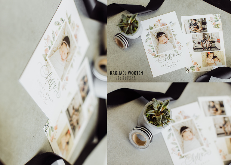 Custom birth announcements in package for Denver Boulder newborn photographer that shoots in home with mom and dad